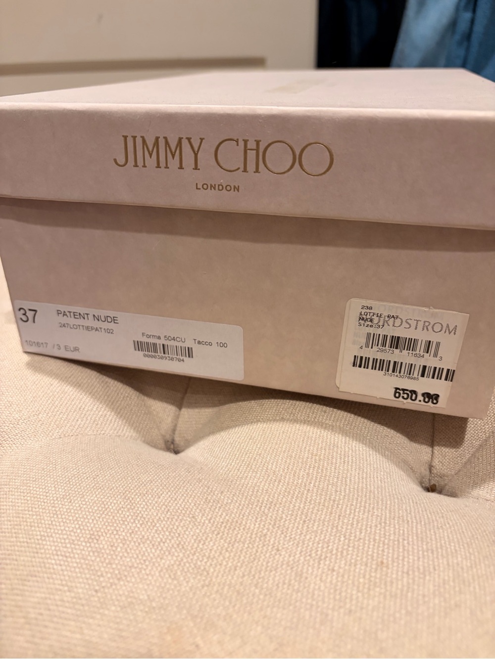 Jimmy Choo Lottie Patent Nude Strappy Stiletto Sandal - Picture 2 of 8
